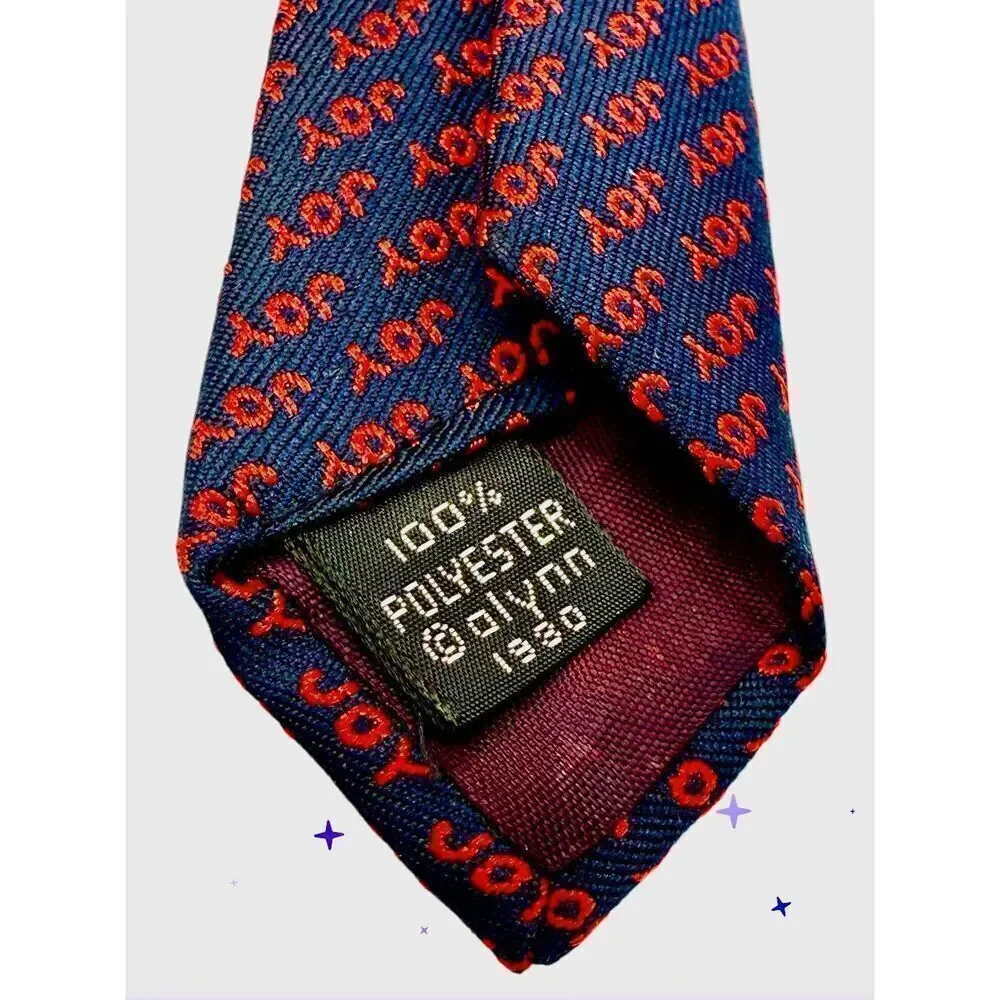Allyn Neckwear Holiday Necktie Navy Blue With Repeating JOY In Red